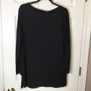 Eileen Fisher Long Black Round Neck Long Sleeve Top - L